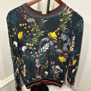 Floral Print Women's Blouse - Blue/Grey Multicolor Floral